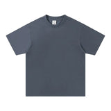 WIAOFELLAS  -  Solid Cotton Men's T-shirts Short-sleeved Round Neck Black Beige T-Shirt Classic Heavyweight Oversized Tees Tops