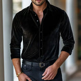 WIAOFELLAS  -  Men's Luxury Velvet Button-Down Shirt Loose Casual Tops Soild Dress Shirt For Party Daily Wear Spring Autumn Men's Velvet Shirts