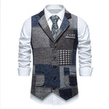 Wiaofellas  -  Vintae Sleeveless Vests Mens Fall Winter Outdoor Patchwork  V Collar Camisoles Daily Casual Contrast Color Tank Tops Men