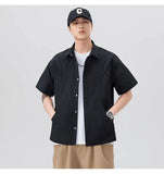 WIAOFELLAS  -  Men's Summer Solid Color Short-Sleeve Shirt - Relaxed Drop-Shoulder Casual Top, Textured Design for Smart-Casual Wear