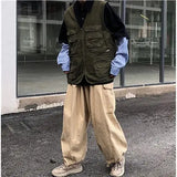 WIAOFELLAS  -  Cargo High-end Vest Korean Style Streetwear Japanese Retro Functional Multi-pocket Work Solid Color Pocket Vest Jacket Aesthetic