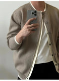 WIAOFELLAS  -  Thickened knitted cardigan fake two pieces wear simple round neck long sleeves lazy layered sweater jacket