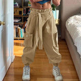 WIAOFELLAS  -  Men Pants Solid Color Lace Up Joggers Casual Cargo Pants Men Streetwear Loose Pockets Fashion Leisure Male Long Trousers