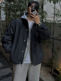 WIAOFELLAS  -  Korean Style Solid Color Stand Collar Denim Jacket Single Breasted Men Clothing Versatile Winter Male Coat