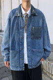 Wiaofellas New Cotton Denim Jacket Men's Casual Solid Color Lapel Single Breasted Jeans Jacket Men's Fall Loose Quality Men's Jacket