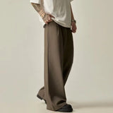 Wiaofellas  -  American Retro Brown Casual Drapey Wide Leg Pants Loose Fit Design Sense Straight Cut Long Trousers Polyester Fabric