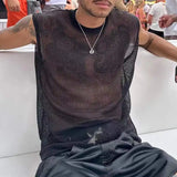 Wiaofellas  -  Fashion Men's Tops Tank Hollow Sexy Mesh Sheer Perspective Vest Fishing Net Muscle Sleeveless See Through Tshirts For Male
