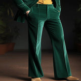 WIAOFELLAS  -  Mens Stand Pocket Elegant Gold Velvet Pants Flare Trousers Full-Length Bottoms Autumn Winter Casual Pants M-2XL