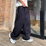 WIAOFELLAS  -  Latest Style Dark Blue Belted Jeans Men Loosen Fit Pure Color Denim Pants Male's Bagyy Trousers