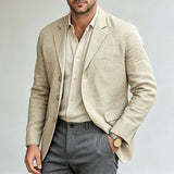 Wiaofellas  -  Fashionable Solid Color Blazer Jacket Men Spring Fall Solid Color Loose Lapel Coat Casual Buttoned Turn-down Men Outwear