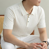 Wiaofellas  -  Summer Laisel Linen Ice Silk Knitted Polo Shirt Men's Short Sleeved Pullover Knitted Sweater Man Casual Business Social T-shirt