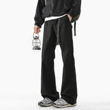 WIAOFELLAS  -  Niche Design Men's Casual Pants Belt Design Wide Leg Loose Bottom Contrast Color Elastic Waist Male Flared Trousers