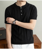 Wiaofellas  -  Brand Laisel Linen Knitted T-shirt Men's Short Sleeved Slim Casual Business Polo Shirts Round Neck Social Versatile Base T-shirt