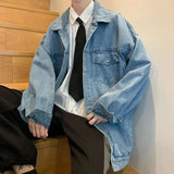 WIAOFELLAS  -  Spring Autumn Solid Color Turn-down Collar Long Sleeve Jeans Women High Street Pure Cotton Loose Button Cardigan Casual Outwear