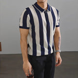 WIAOFELLAS  -  New Chic Striped Polo Shirt Light Luxury Hollow Out Knitted T-shirts Korean Style Zipper Short Sleeve Tops Breathable Knitwear
