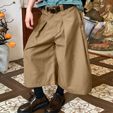 Wiaofellas  -  Men's Wide Leg Pants Solid Color Button Joggers Loose Casual Calf-length Pants For Man Streetwear Fashion Trousers