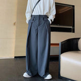 WIAOFELLAS  -  Summer Men's Solid Color Suit Trousers American Retro Fashion Trend High Street Casual Loose Breathable Men's Bottoms