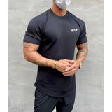 Wiaofellas  -  Men's Short Sleeve Sport T-Shirt Summer Solid Color Roung Neck Gym Slim Tees Youth Casual Breathe Running Top