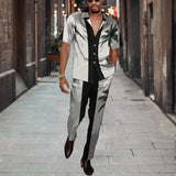 WIAOFELLAS  -  Short Sleeve Shirt Button Tops+Trousers Men 2Pcs Set Suit 3D Chic Harajuku Vintage Printing Summer Hawaii Beach Cardigan Outfits