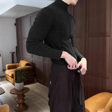 WIAOFELLAS  -  Men T Shirt Solid Color Knitted Turtleneck Long Sleeve Male Tee Tops Streetwear Fashion Casual Men Clothing S-5XL 2026