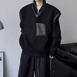 WIAOFELLAS  -  Dark thickened fur integrated vest vest for men's Japanese retro trendy brand loose versatile splicing V-neck jacket