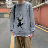 WIAOFELLAS  -  Ripped Pullovers Men Cat-Printed Teens Personality Streetwear Design Baggy All-match Cool Students Unisex Clothing Sweater Male