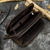 WIAOFELLAS  -  Men Double zipper crazy horse leather long wallet 24 card holder Big Zip around genuine leather clutch purse phone coin pocket