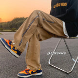 WIAOFELLAS  -  New Jeans for Men Loose and Trendy High Street Wide Leg Pants Trendy Brand Side Zipper Straight Leg Work Pants