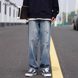 WIAOFELLAS  -  Vintage Jeans Men Frayed European Style Loose Ankle Length Hole Bleached Fitness Autumn Punk Trouser All-match Slouchy Hipster