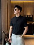 Wiaofellas  -  Summer Stand Up Collar Short Sleeved T-shirts Men Loose Casual Social Pullover Vacation Beach Hawaiian T-shirt Men Clothing