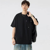Wiaofellas  -  Summer New Streetwear Plus Size 8XL Cool Feeling Round Neck Loose Breathable T-Shirts Men Solid Color Tops Basics Pocket