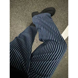 WIAOFELLAS  -  Vintage blue vertical striped jeans men's loose straight leg wide-leg pants