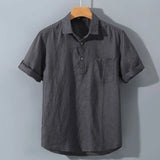 Wiaofellas  -  Japanese Retro Linen Square Neck Short-sleeve Men Shirt Summer Casual Thin Cardigan