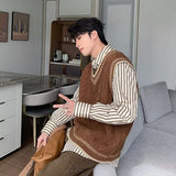 WIAOFELLAS  -  Spring and Autumn Academy Sweater Men's Casual V-neck Vest Sweater Korean Style Fashion Loose Candid Top