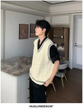WIAOFELLAS  -  Spring and Autumn Academy Sweater Men's Casual V-neck Vest Sweater Korean Style Fashion Loose Candid Top