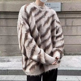 WIAOFELLAS  -  Hong Kong style lazy striped contrasting sweater for men in autumn and winter fashion brand versatile casual loose jacket