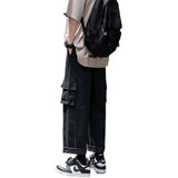 Wiaofellas  -  Retro Japanese Green Work Pants Men Summer Thin Loose Straight Leg Wide Leg Cityboy  Color Nine Point Casual Trousers