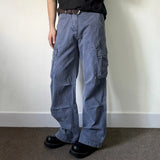 WIAOFELLAS  -  Mens Trousers Cargo Pocket Casual Pants Autumn Streetwear Fashion Retro Blue All-Match Straight Pants Men'S Clothing 2025 New