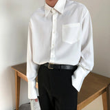 Wiaofellas  -  Spring Men's Pink Shirt New Long Sleeve Blouse  New Trend Single Pockets Casual Shirts Korean Chic Loose Tops 2A0751