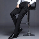 WIAOFELLAS  -  Men Formal Dress Pants Straight Slim Fit Business Casual Trousers Black Navy Blue Multiple