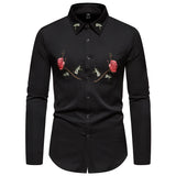 Wiaofellas  -  Men's  Long Sleeve Shirts Tops Men Male Groom Groomsman Floral Rose Shirts Man Casual Prom Party Shirt LS28