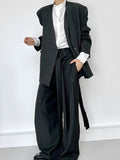 WIAOFELLAS  -  Trendy High Waist Drawstring Trousers Mens Streetwear Stylish Pleated Suit Pants Spring Autumn Casual Solid Color Loose Trousers