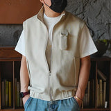 WIAOFELLAS  -  Men's Oversized Vest Double zipper Stand Collar Sleeveless Tank Tops Coat American INS Trendy High Street Loose Casual Waistcoat