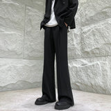 WIAOFELLAS  -  Brown Suit Pants Men Fashion Society Mens Black Dress Pants Korean Loose Straight Flared Pants Mens Office Formal Trousers M-2XL