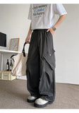 WIAOFELLAS  -  Men's Casual Pants Drawstring Solid Color Pleated Design Menswear Side Big Pokcets Elastic Waist Male Trousers New