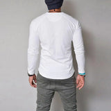 Wiaofellas  -  Men's Slim Fit Long Sleeve V Neck T-Shirt Top Tee Ultra-Minimalist Casual Wear for Daily Use High-Collar  Color