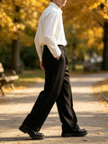 Wiaofellas  -  Fashionable Mens Vintage Loose Straight Suit Pants  Daily Casual Button Trousers Autumn Winter Outdoor Bottoms For Men