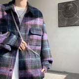 WIAOFELLAS  -  Winter Woolen Coat Men Warm Retro Thick Plaid Woolen Jacket Men Streetwear Korean Loose Short Woolen Coat Mens Thicken Jackets