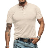WIAOFELLAS  -  Summer Men's T-shirts Short Sleeve Round Neck Henley Shirt Casual Cotton Tops for Men Breathable Loose Fit