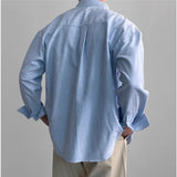 WIAOFELLAS  -  Oversized Men's Autumn Long-Sleeved Striped Shirt, High-End Korean Style Trendy Casual Overshirt, Sky Blue Striped Shirt, Unisex